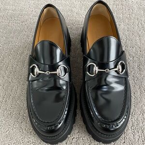 Gucci Cordovan Lux Black Leather Loafers with Silver Horsebit Size 38
